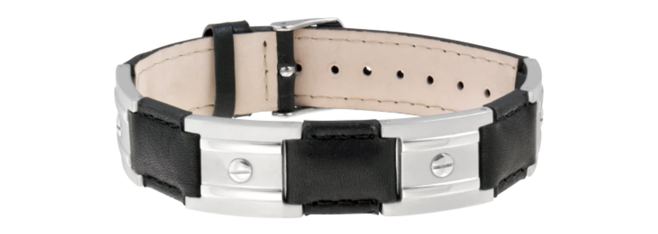 Sabona Black Leather Dress Stainless Nailshead Magnetic