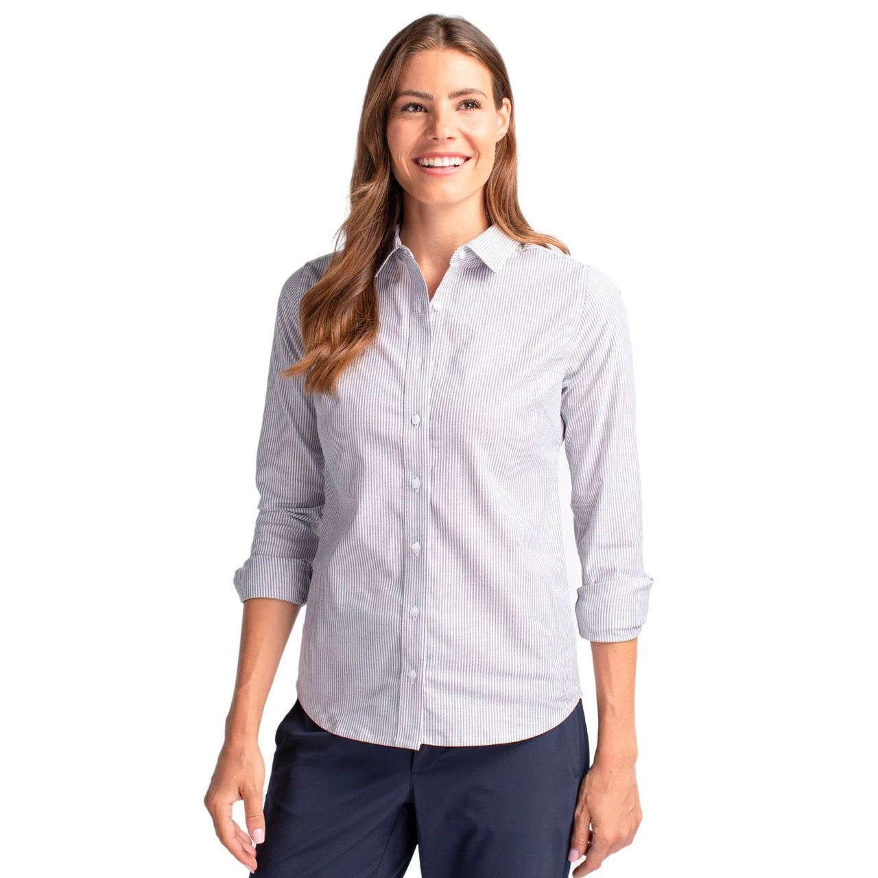 Cutter & Buck Ladies Long Sleeve Stretch Oxford Stripe Shirt